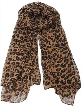 Leopard Print Lightweight Womens Scarf - Brown/Black
